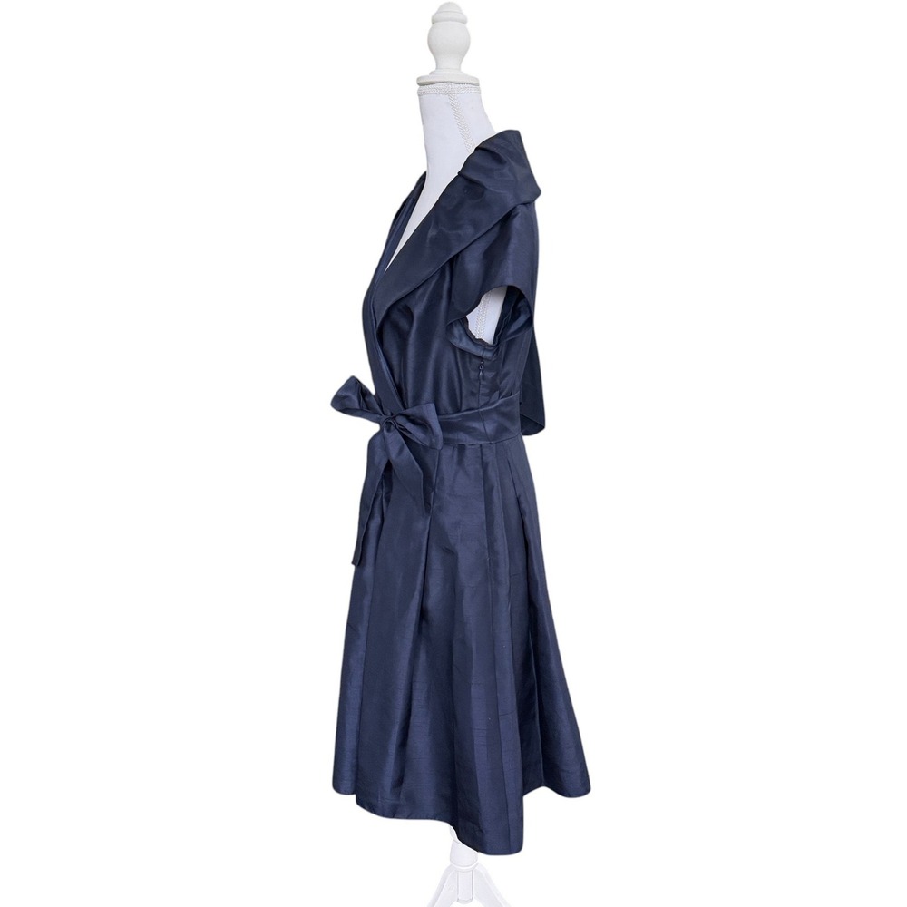 Eliza J Navy Taffeta Portrait Collar Fit Flare Dress M Navy Blue Wedding - Picture 2 of 10